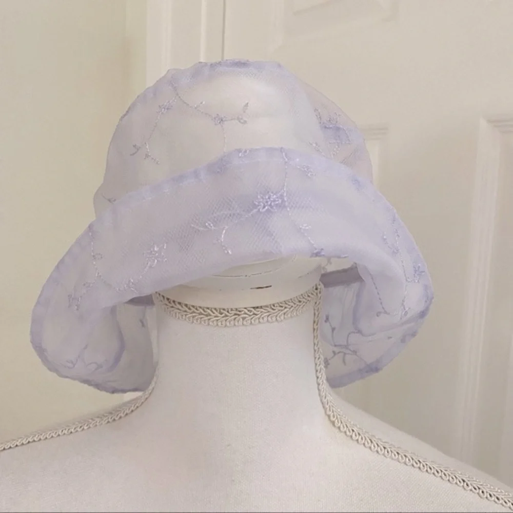 NWT Gymboree Sheer Bucket Hat Lilac Embroidery Sz L-XXL 4-6yrs
